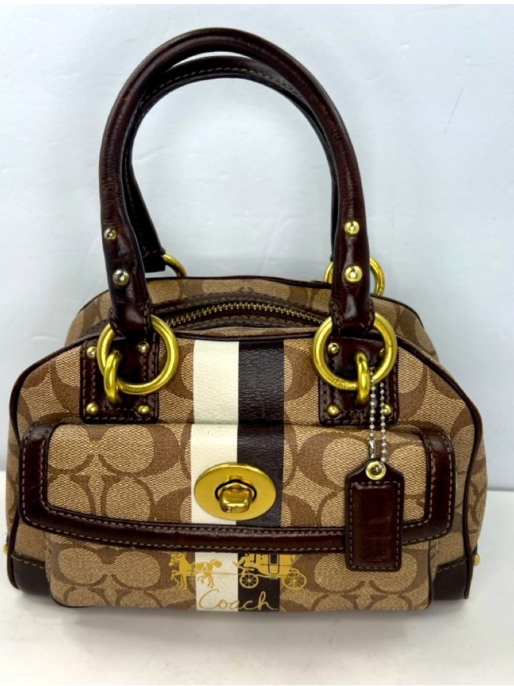 Coach Heritage Brown and Cream Signature Stripe Satchel L0869-13194